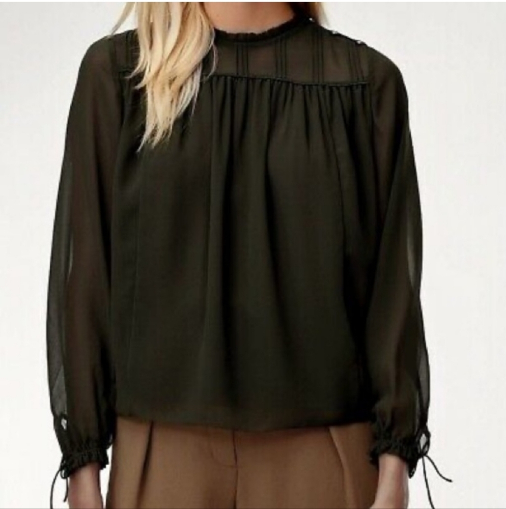 Aritzia Wilfred Lourdes Black Chiffon Blouse